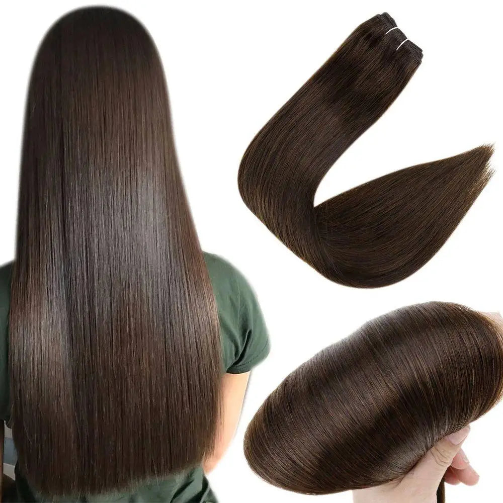 Full Shine Straight Hair Darkest Brown  Human Hair Extensions Virgin Machine Weft Hair Extensions(#2)