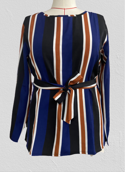 Office Lady Elegant Striped  Blouse Print O-Neck Long Sleeve 2020 New Autumn Blouses