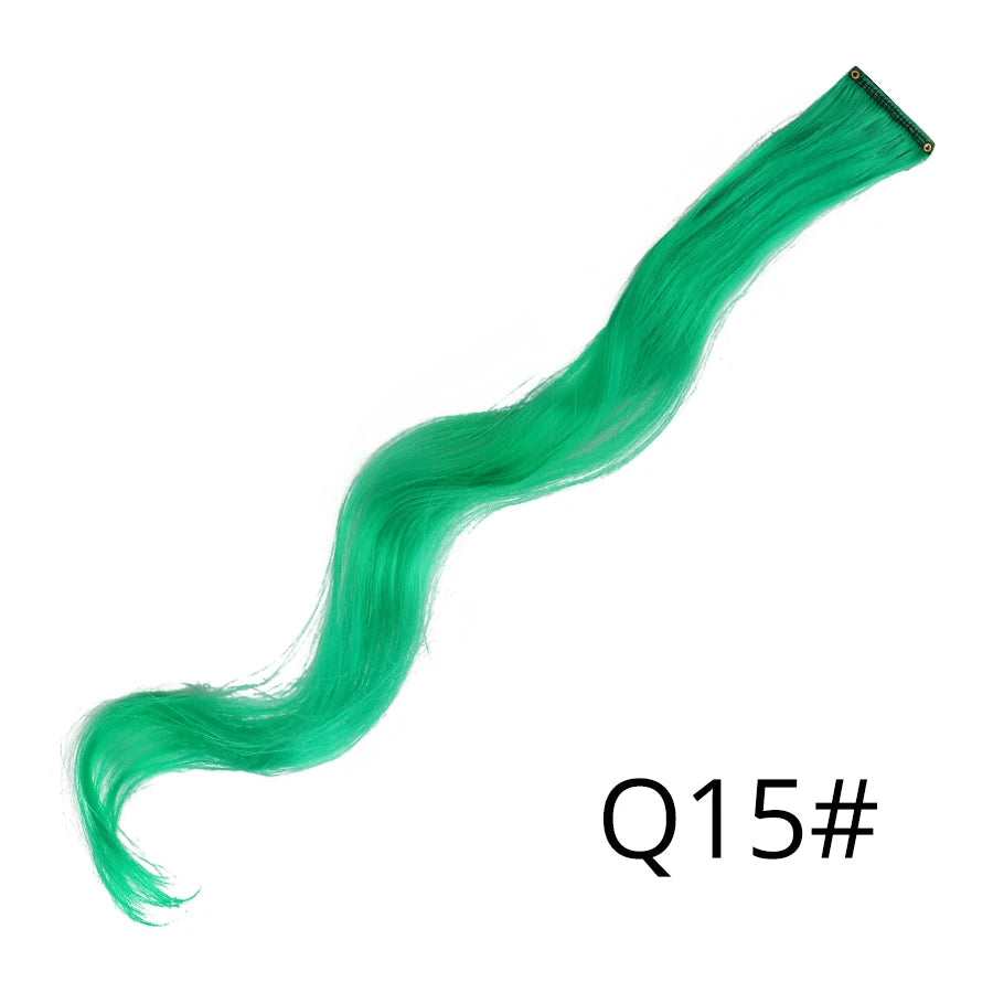 Party Hair Extensions Body Wave Ombre Hairpiece Synthetic Fiber Straight Strands Hair on Hairpins Rainbow Blend in Your Hair