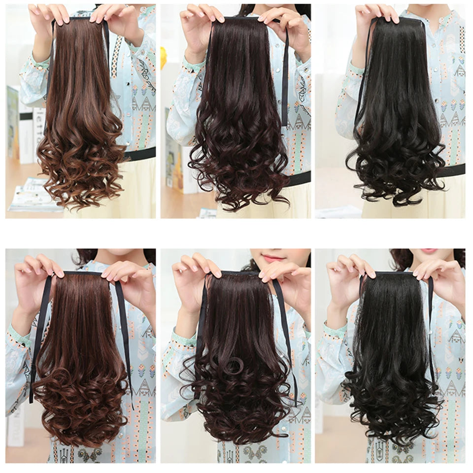Allaosify Brown Black Heat Resistant Synthetic Hair Extensions Pony Tail Hair Extensions Drawstring Ponytail 12" Hair Extensions