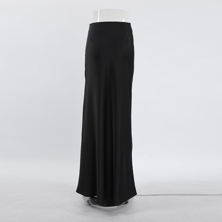OOTN Fashion Slim High Waist Skirts Women Female Solid Office Long Skirt Spring Summer Elegant Satin Black Trumpet Skirts