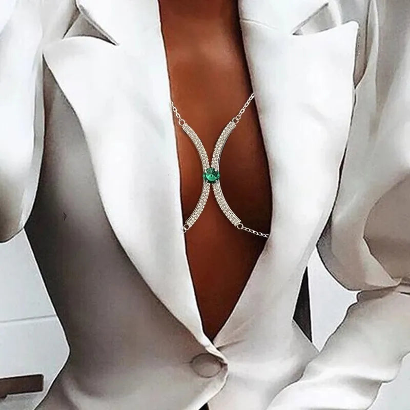 Stonefans Red Heart Bra Chain Body Jewelry Women Crystal Bracket Chest Beach Underwear Jewellery Dance Jewelry Bodysuit Clothes