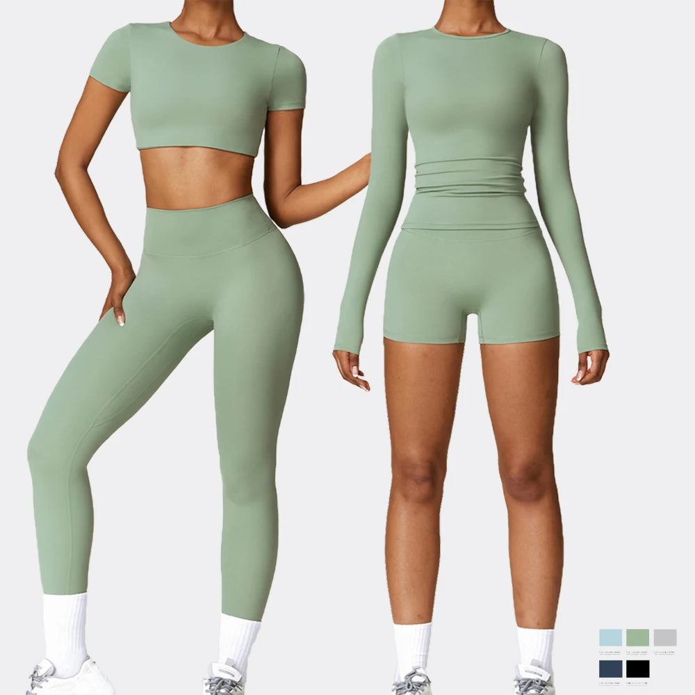 Ropa Deportiva Mujer 5 Pieces Yoga Set Sports Fitness Activewear Gym Woman Seamless Ribbed Workout Clothing Yoga Active Wear Set