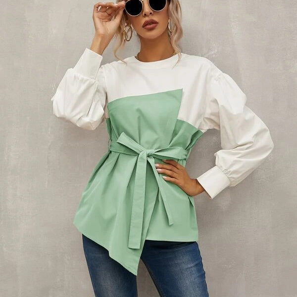 XLL New Crew Neck Blouse Long Sleeve Woman Tops Fashionable Pullover Women's Blouses & Shirts