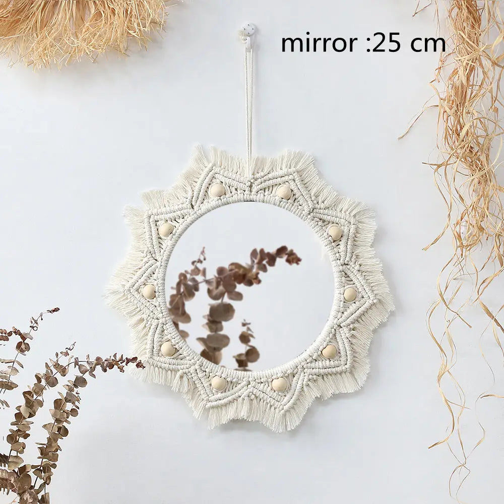 Wall Mirror Macrame Decorative Mirrors Boho Home Decor Wall Hanging Mirror for Living Room Decoration Bedroom Baby Nursery Gift