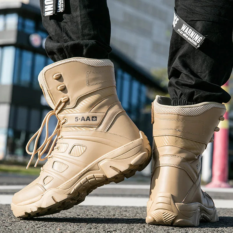 Brand Mens Boots Outdoor Leather Desert Combat Ankle Boot Light Comfortable Motorcycle Boots Work Men's Shoes Plus Size 39-47