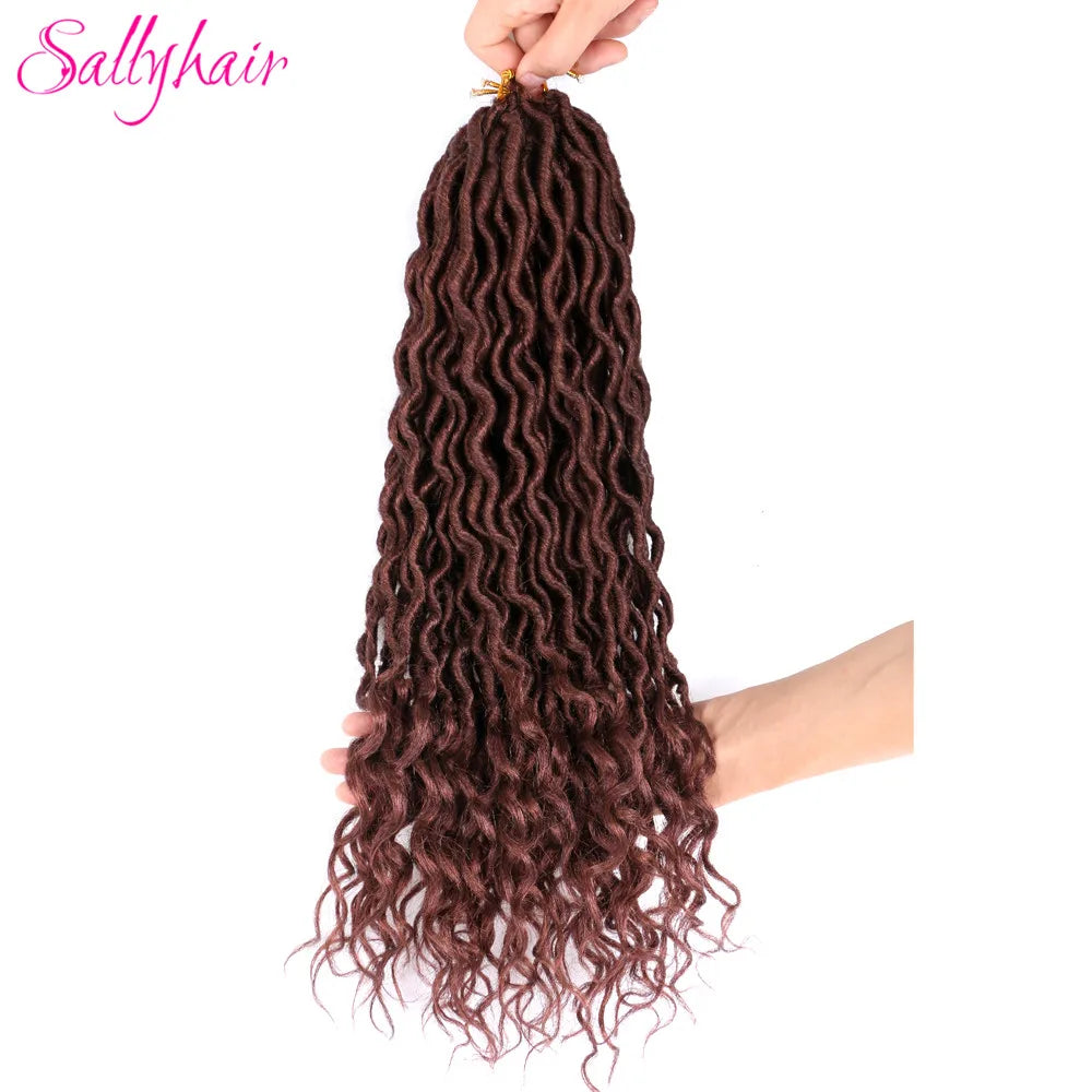 Sallyhair 24 Strands/Pack Faux Locs Curly Crochet Braids Hair Extension 20inch Synthetic Ombre Braiding Hair Purple Loose End