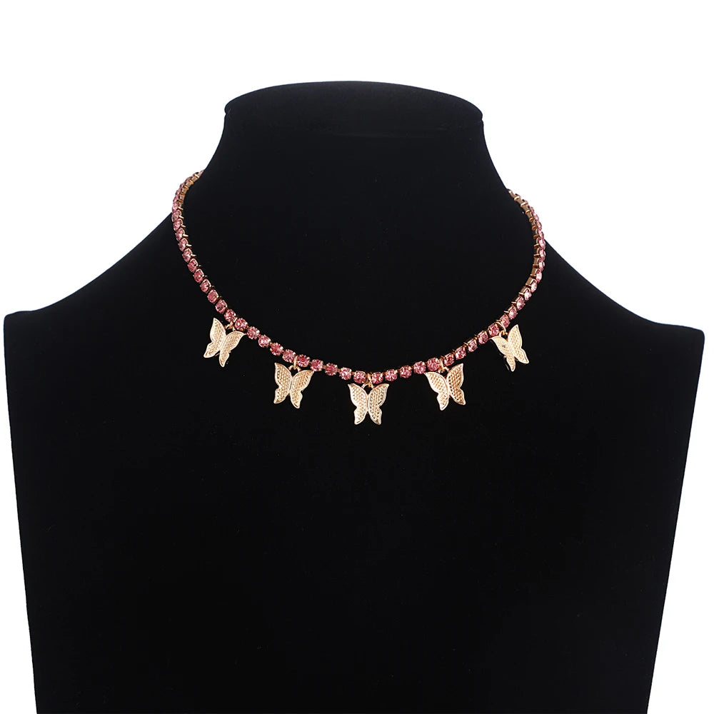 Butterfly Necklace for Women Jewellery Butterfly  Choker Shiny Crystal Clavicle Chain Bling Bling Jewelry