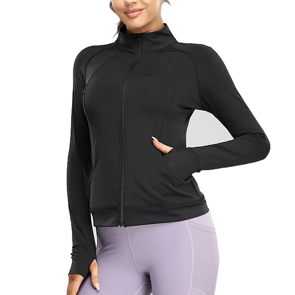 Womens Activewear Slim Fit Sports Running Top Fitness Clothes Elastic Long Sleeve Slim Zipper Elastic Fitness Yoga Jacket
