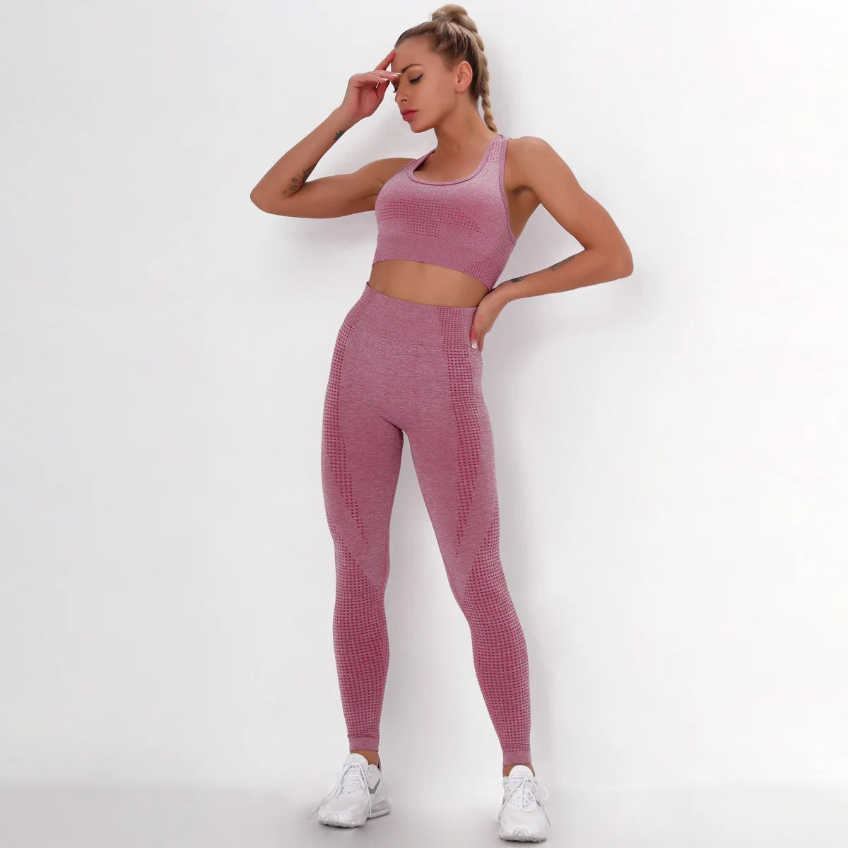 Women Breathable Slim Fit Seamless Yoga Set Fitness Workout Activewear Gym Sets