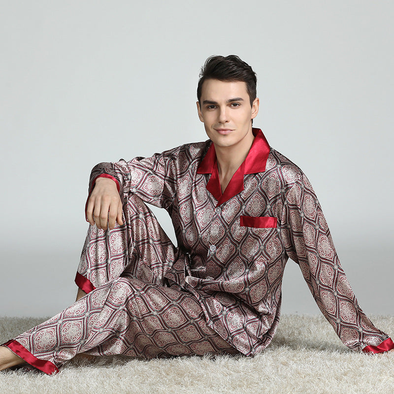 TG042 Fall Men S Pajama Pants Set Luxury Woven Pajamas Comfortable Casual Plus Size Sleepwear