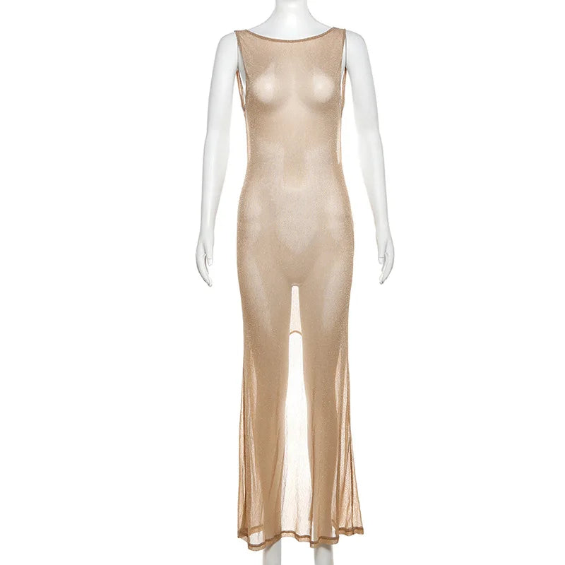 Summer Dresses Women Tight Sexy Backless Solid Split Sling Dress Women Fashion Dresses