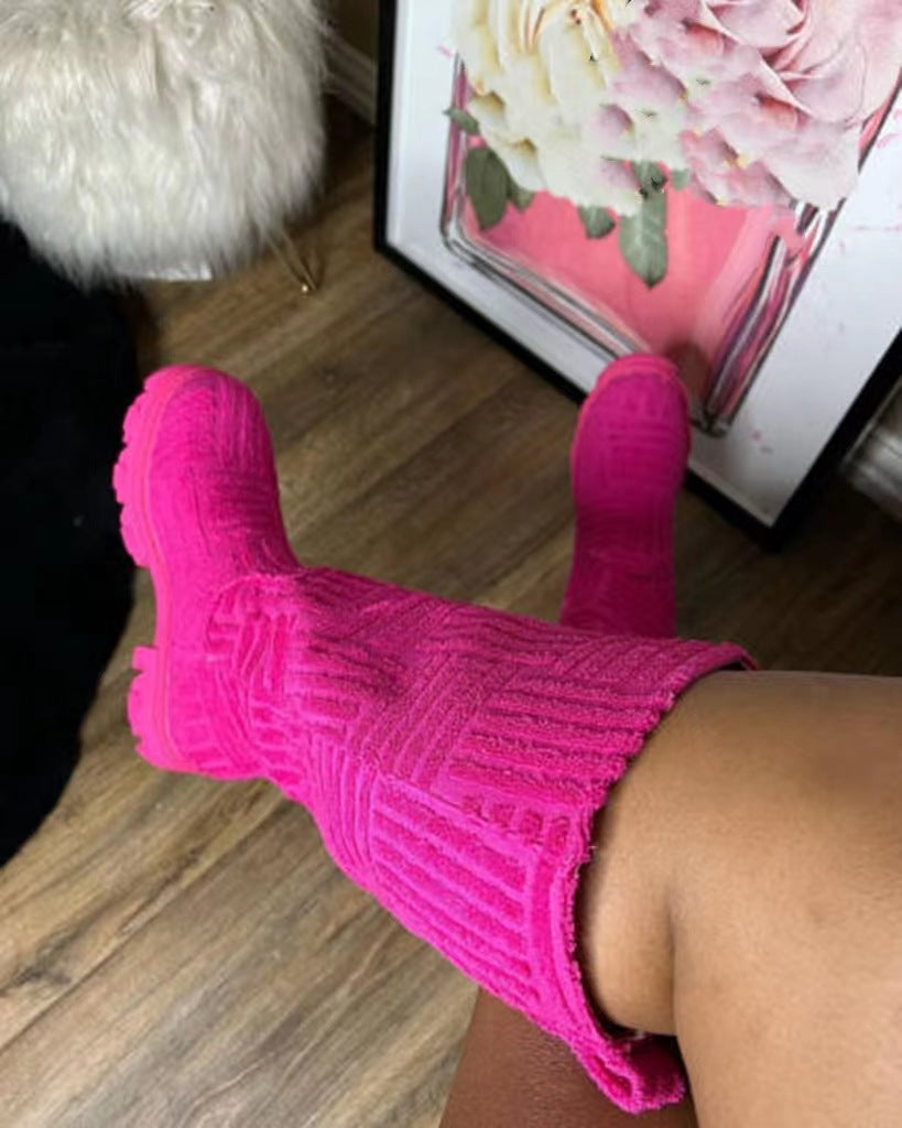 Drop Shipping  New Autumn Winter Terry Towel Clothes Long Tube Low Lady Winter Thigh High Boots Women's Boot Sock Boots