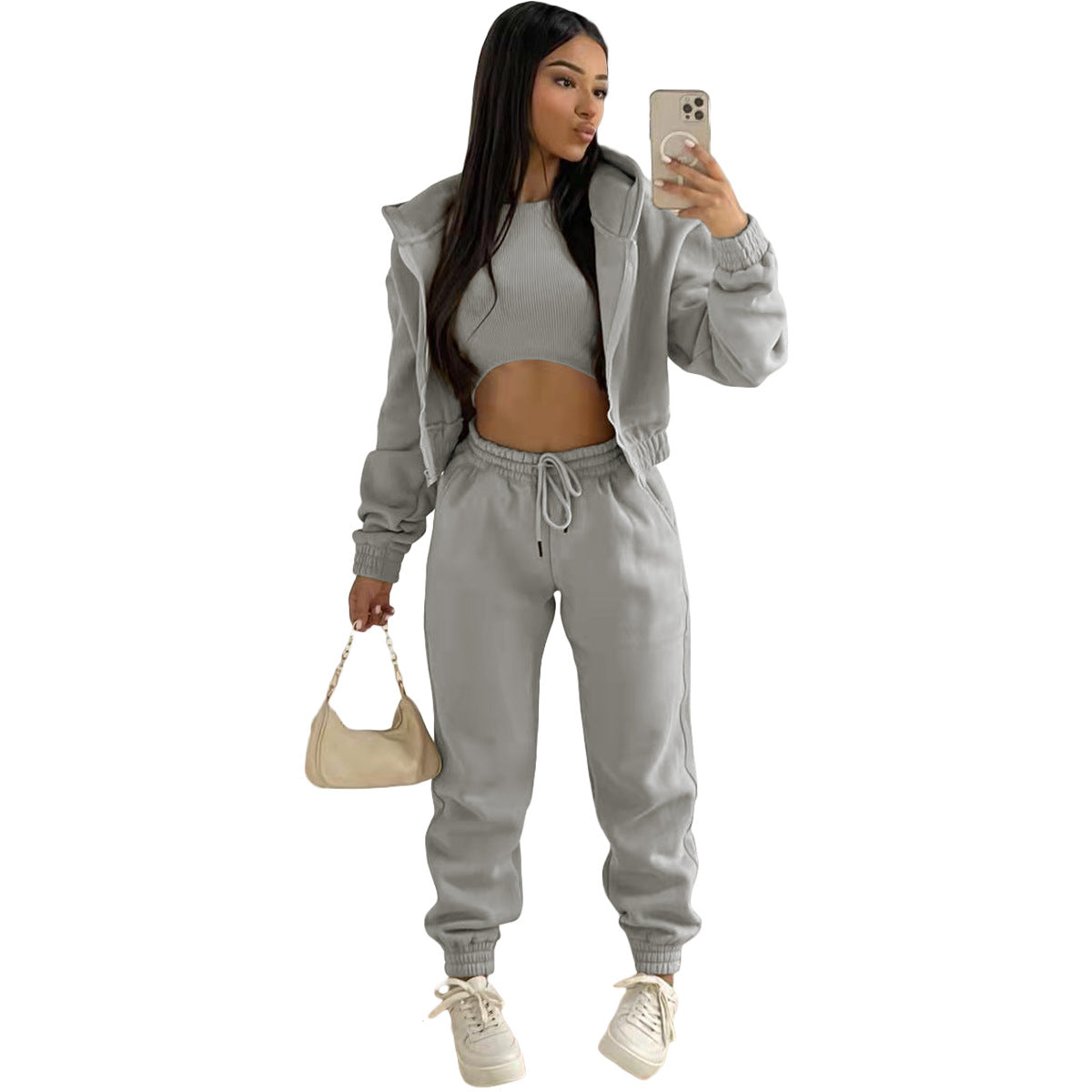 In Stock  Cotton Thick 3 Piece Outfit Joggers Pants Two Piece Pants Set Activewear Women Tracksuit