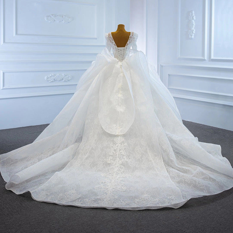 Elegant Long Sleeve Lace Vestidos De Novia Beaded Casual Dresses Formal Bling Dress Abiti Da Sposa Wedding Dresses - My Store