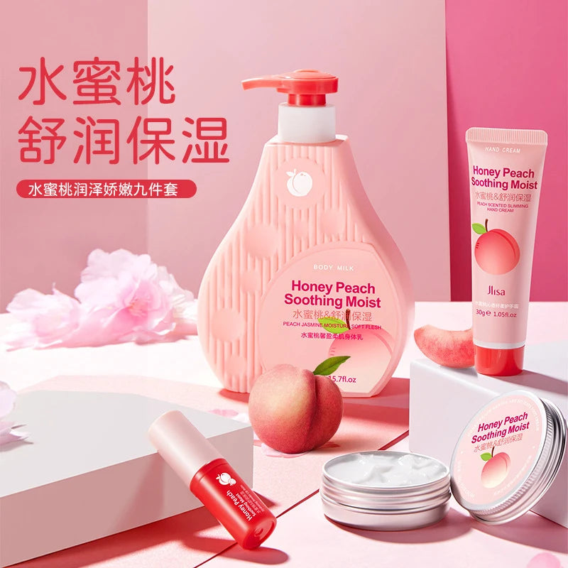 Peach Moisturizing and Delicate Nine-Piece Set Hydrating and Moisturizing Care Set Body Lotion Lip Balm Hand Cream