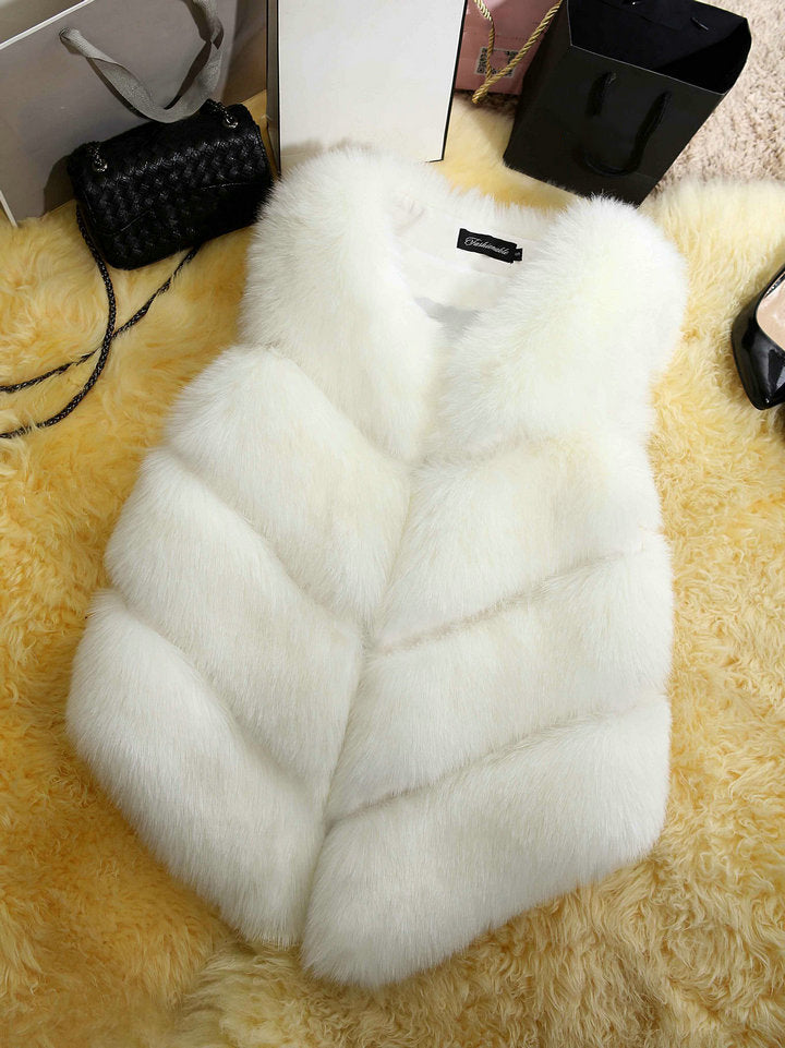 Women Fashion Coats Winter and Fall Coat Women Long Fur Coat Faux Fox Fur Vest