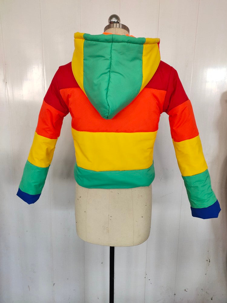 Winter  Women Fashion Rainbow Winter Hoodie Coats Short Puffer Bubble Jacket Women Coats Bubble Coat Puff Jacket