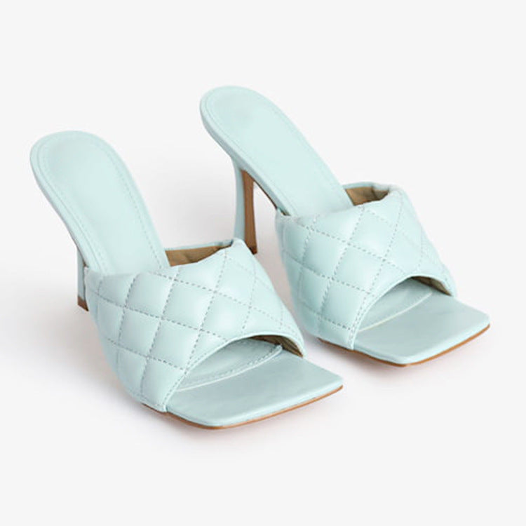 Classic Stiletto Heel Ladies Sandals Individual Heels Square-Toe Solid Shoes Women