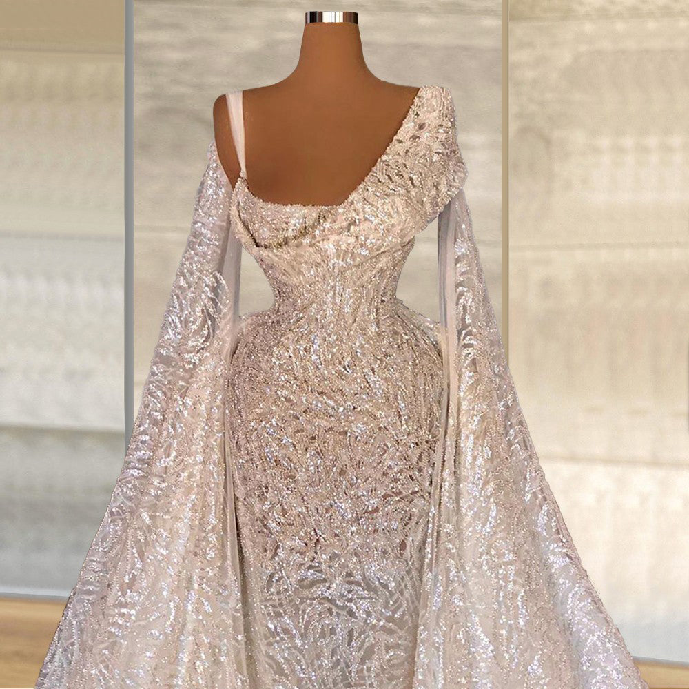 Elegant Off Shoulder Lace Vestidos De Novia Beaded Casual Dresses Formal Bling Dress Abiti Da Sposa Wedding Dresses - My Store