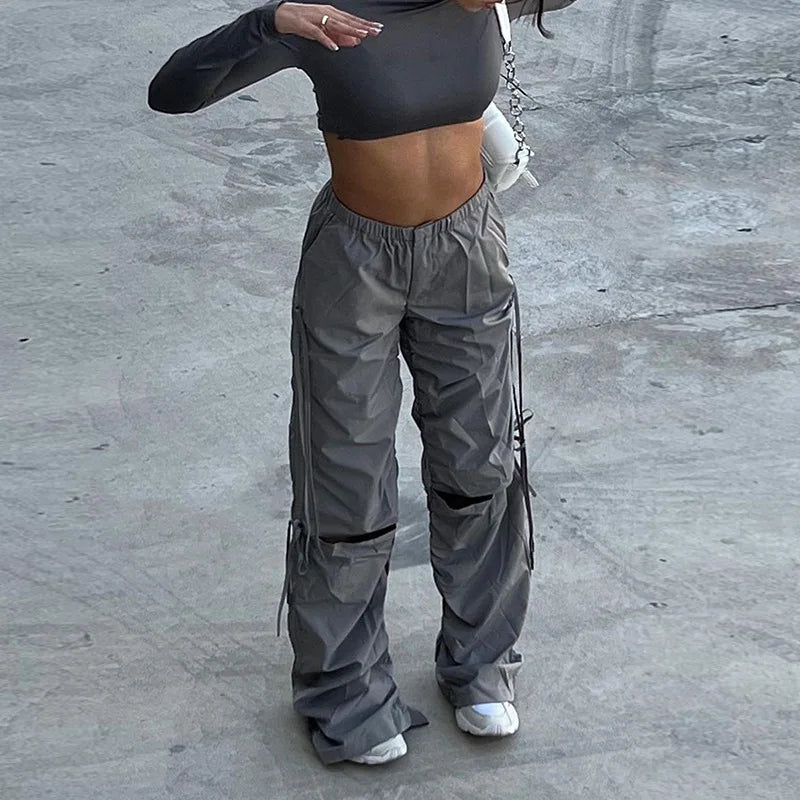 XY22031SK Women's Pants & Trousers Women Clothing With Side Pockets High Waist Cargo Pants Women Baggy Pants