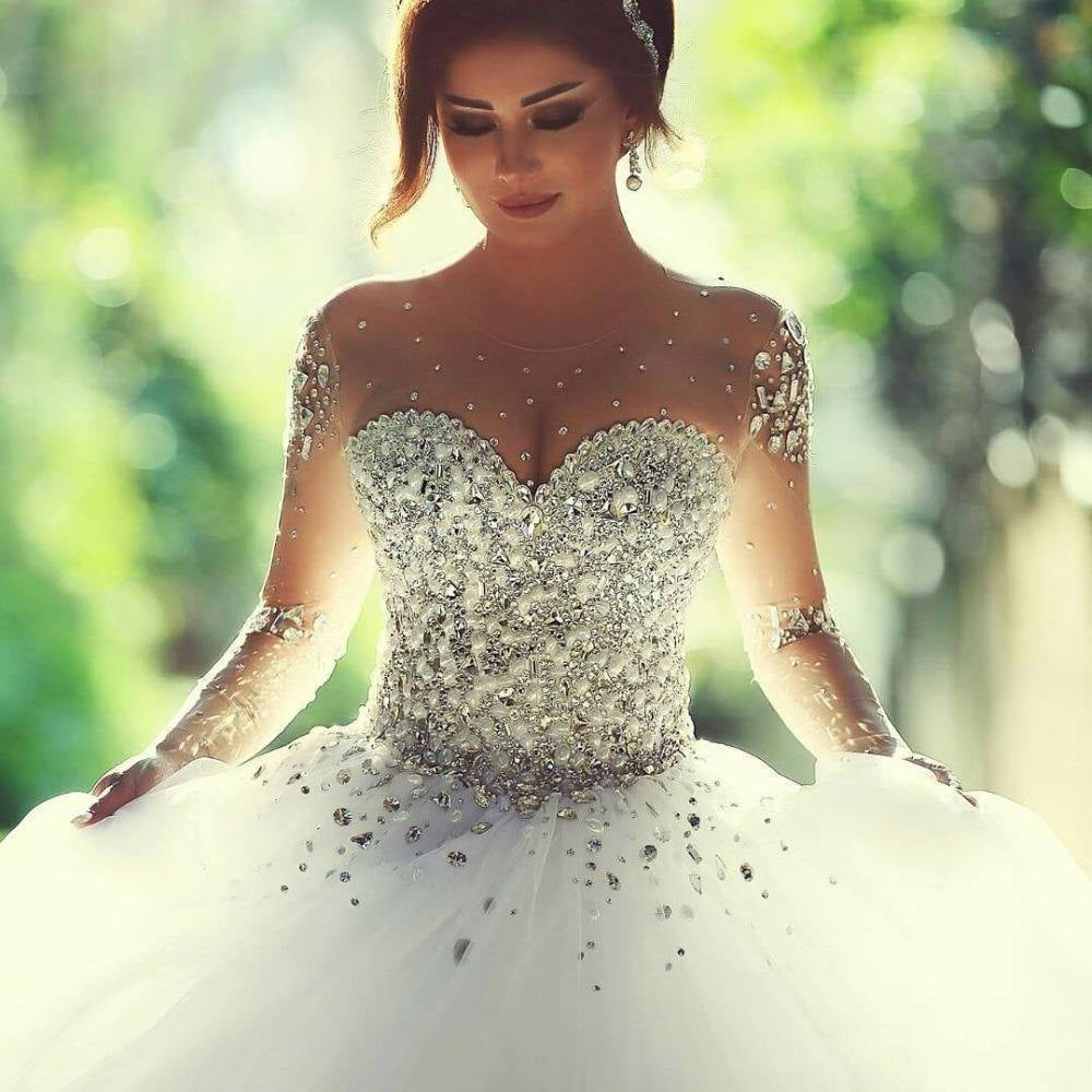 S911 New Style Wholesale Bride Lace Long Sleeve Custom Wedding Dress Prom Dresses Party Maxi Sequin Evening Dress - My Store
