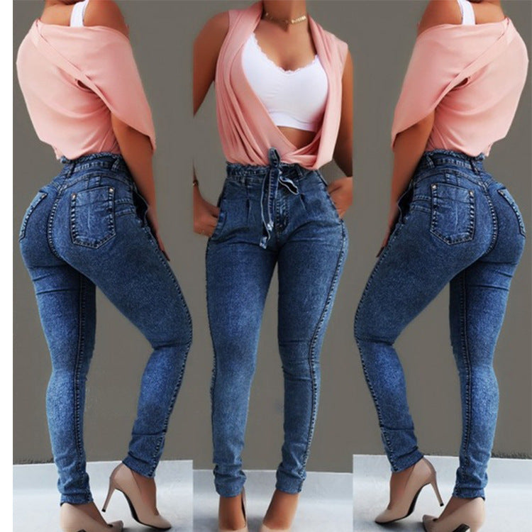 Woman Ripped Jeans Womens High Waist Tight Fitting Jeans Denim Jeans