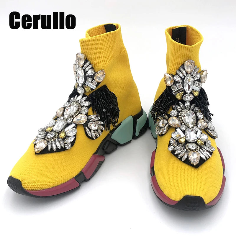 Crystal Sock Sneaker Shoes Women Shoes With Crystals Rhinestone Sock Shoes Fashion Sneakers Women Short Boot Shoes WK85
