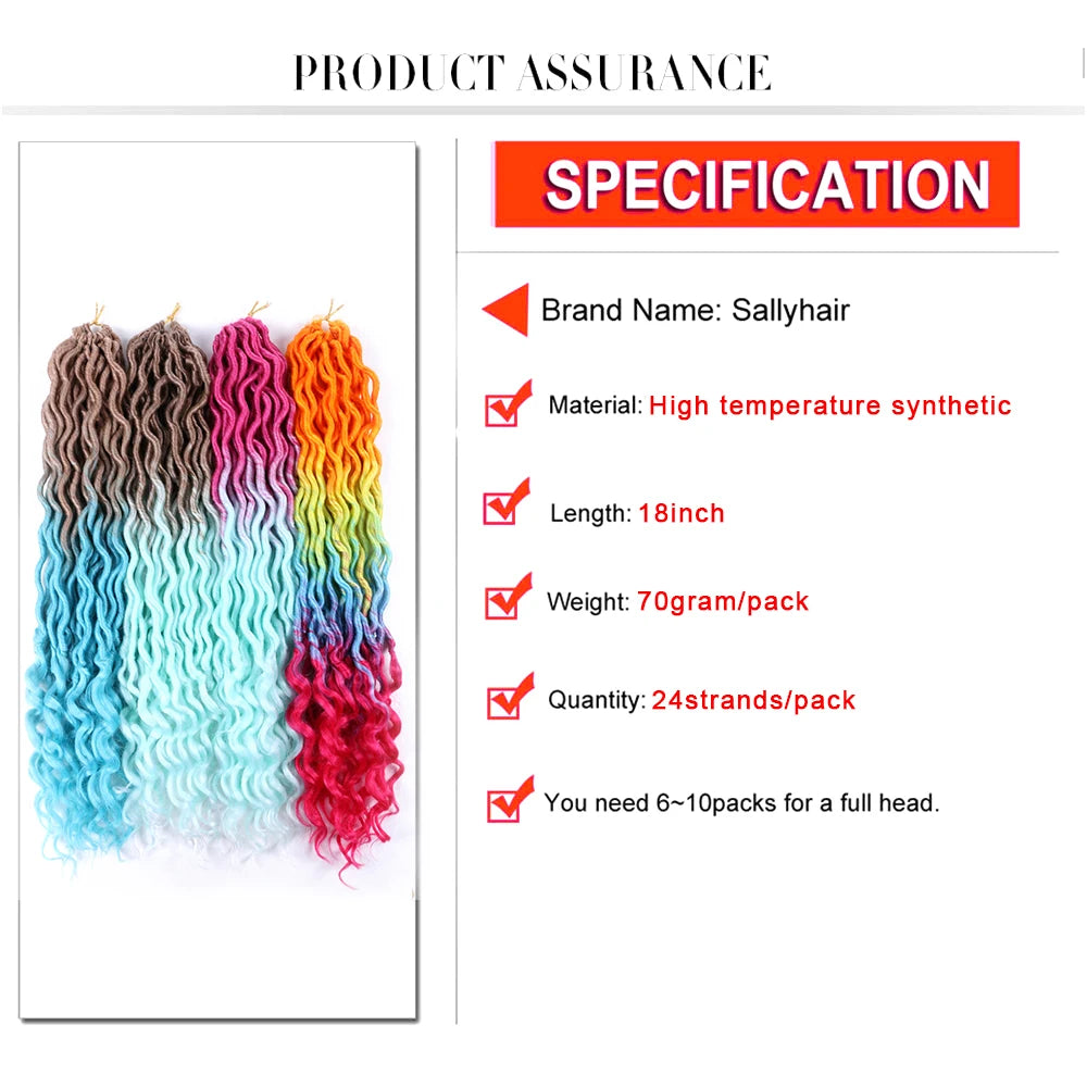 Sallyhair 24 Strands/Pack Faux Locs Curly Crochet Braids Hair Extension 20inch Synthetic Ombre Braiding Hair Purple Loose End