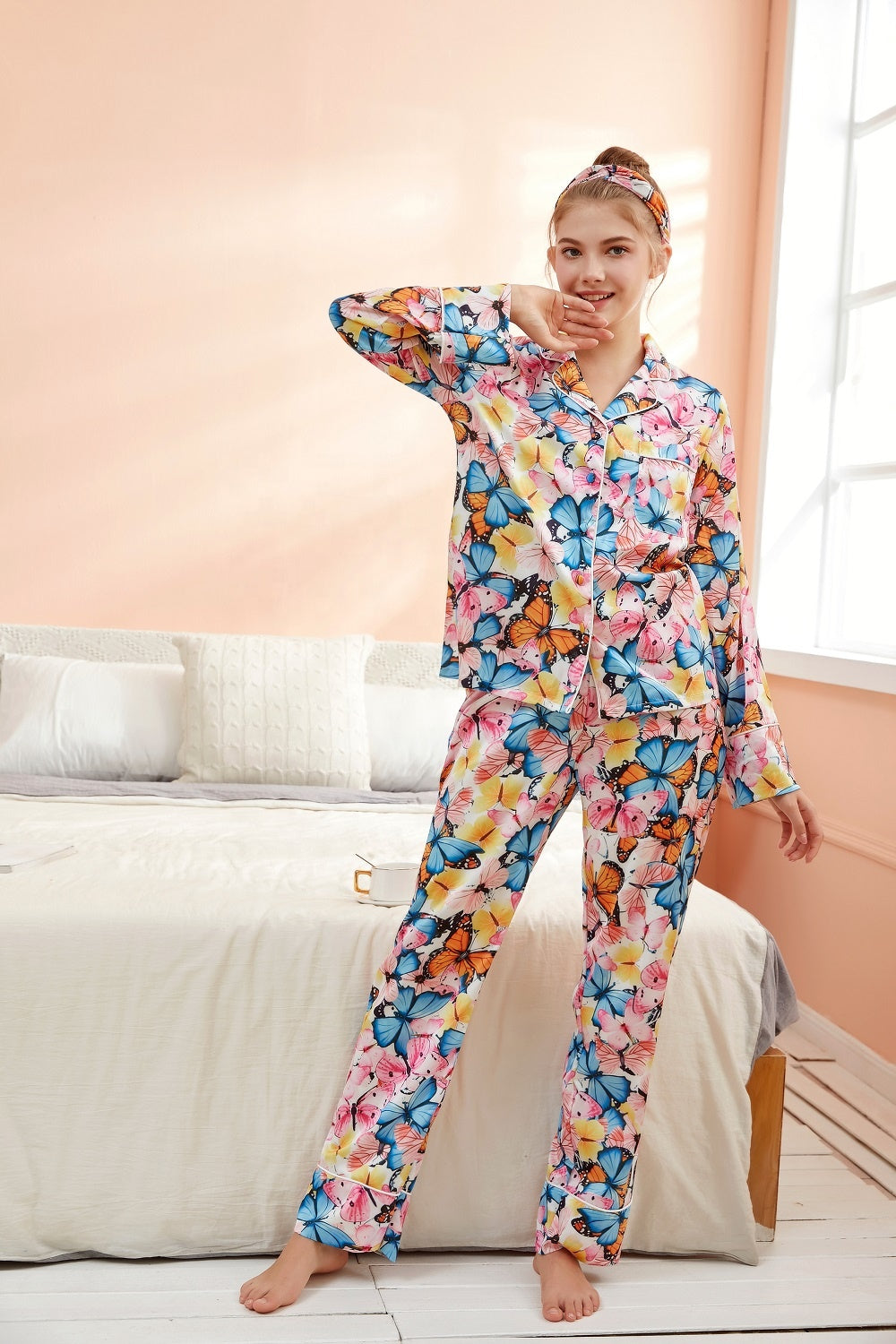 Cute Pajamas Set Ladies Headband Summer Silk Pajamas Set Girls Sleepwear Pajamas Girls Sleepwear
