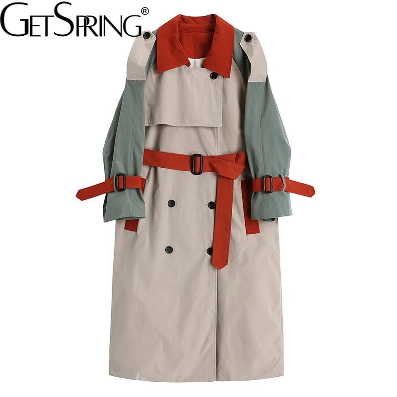 Women Trench Coat Color Matching Bandage Trench Coat for Women Irregular Vintage Casual Long Overcoat Coats 2022 New