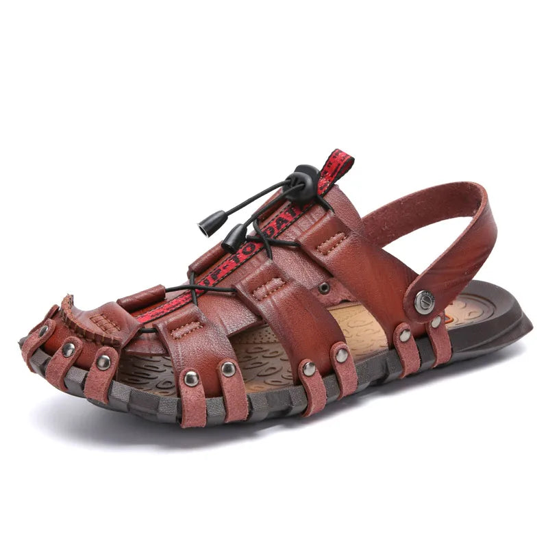 Big Size 47 Men Sandals Summer Beach Shoes Fashion Genuine Leather Sandals Casual Men Shoes Outdoor Sandalias Mens Flip Flops
