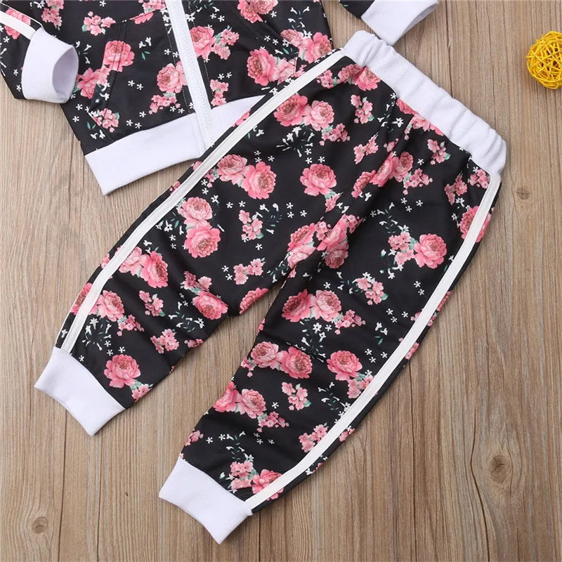 1-6years Girls Clothes Set Floral Print Long Sleeve Sweatshirt Long Pants Toddler Girls Spring Autumn Tracksuit Girl Outfits