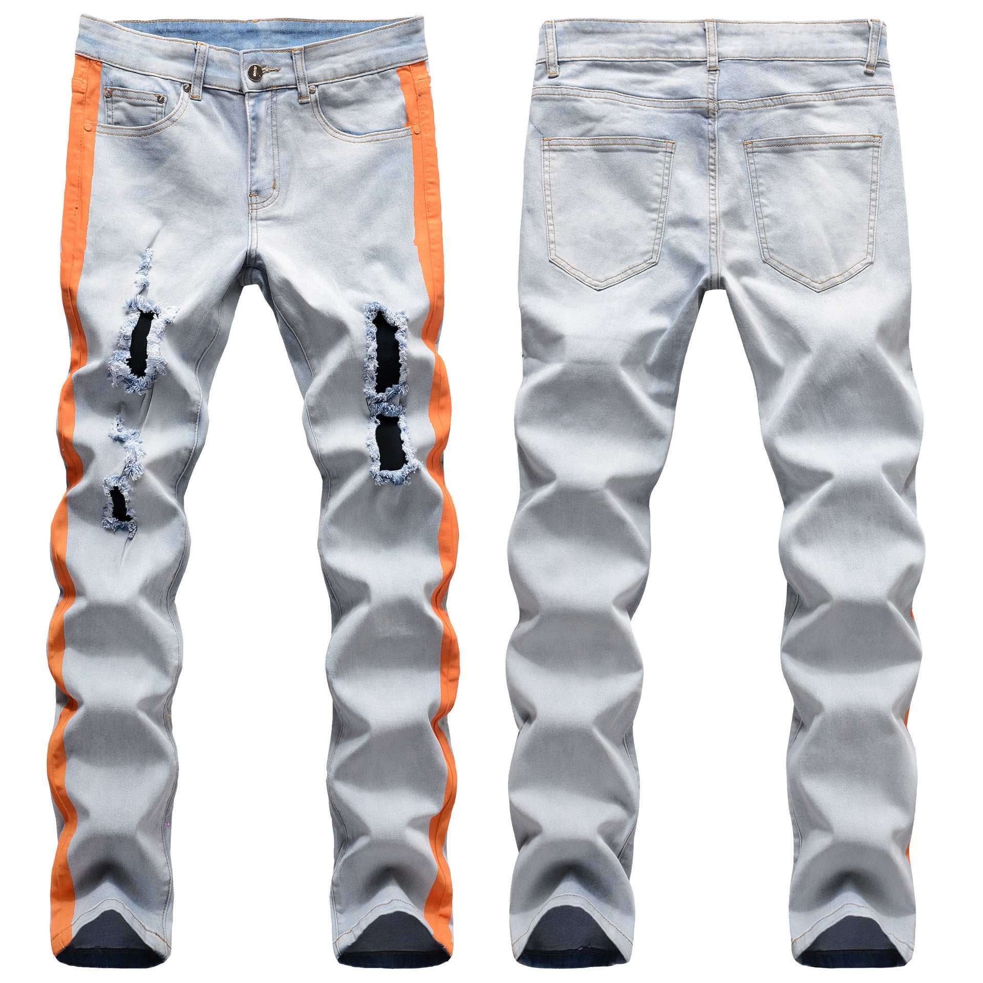 Fashion Skinny Ripped Printed Man Denim Pant Jean  Slim Fit Straight Mens Pants Jeans