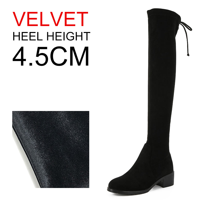 Women's Fashion Long Boot Manufacturers Thigh High Thick Heel Boots Comfort Stretch Suede Knee Boots