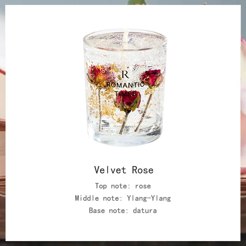 Flower Fruit Essential Oil Scented Candle Transparent Gold Foil Wedding Decoration Candle Smokeless Aromatherapy Home Candles
