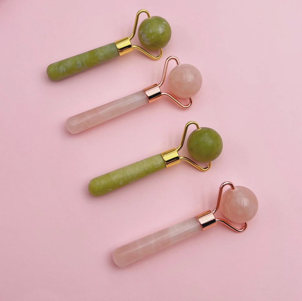 Custom Logo Facial Beauty Roller Skin Care Tools Mini Rose Quartz Green Jade Roller Massager