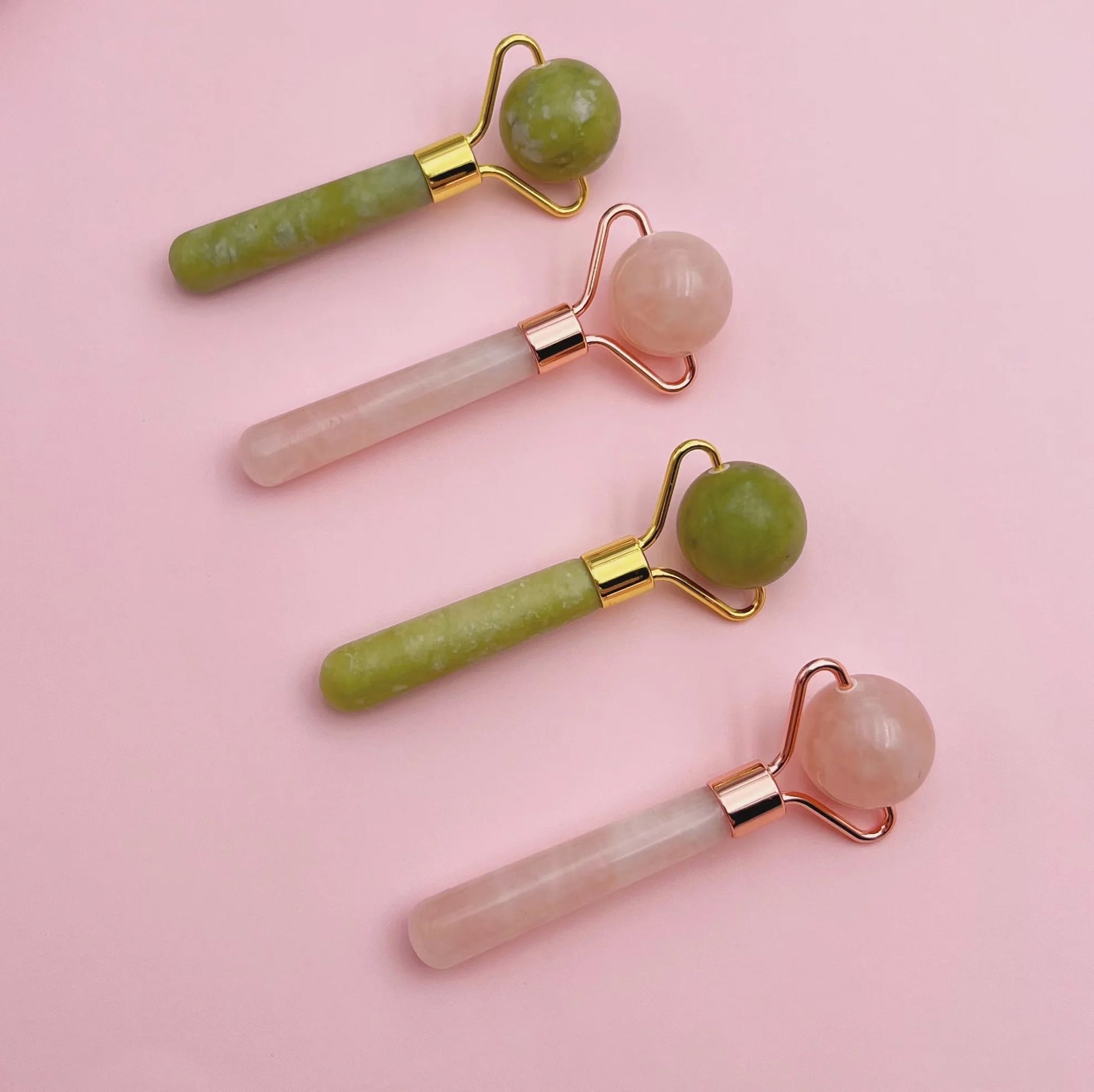 Custom Logo Facial Beauty Roller Skin Care Tools Mini Rose Quartz Green Jade Roller Massager