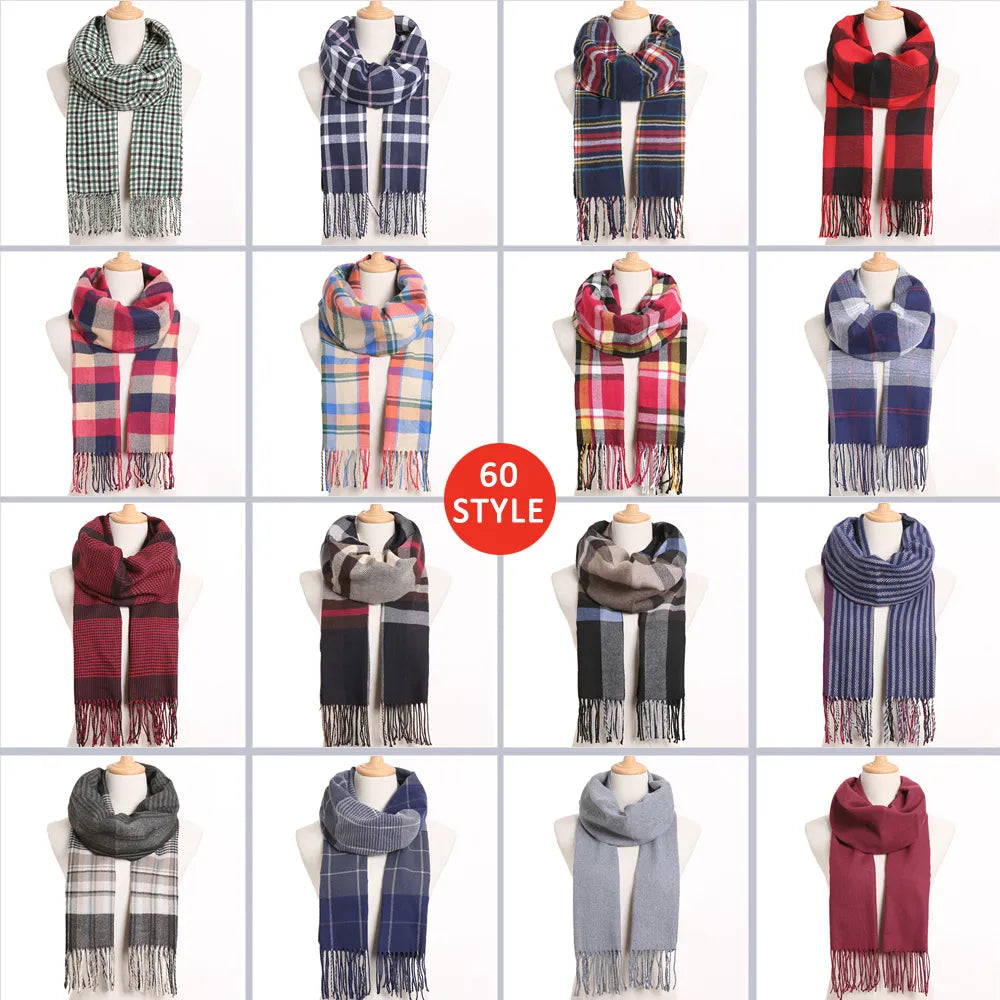[VIANOSI] Plaid Winter Scarf Women Luxury Warm Foulard Solid Scarves Fashion Casual Scarfs Cashmere Bufandas Hombre