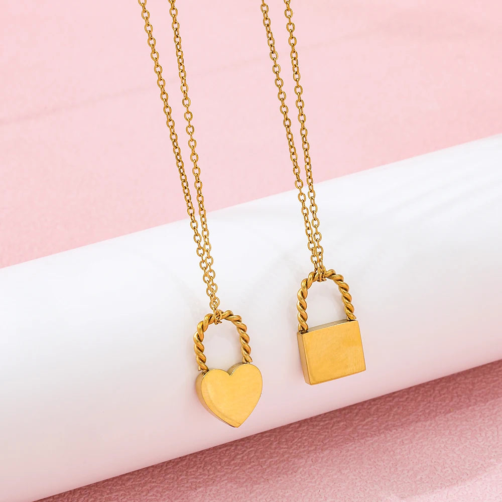 Joolim Jewelry 18K Gold Plated Padlock Pendant Necklace Stylish Stainless Steel Jewelry Gold Jewelry