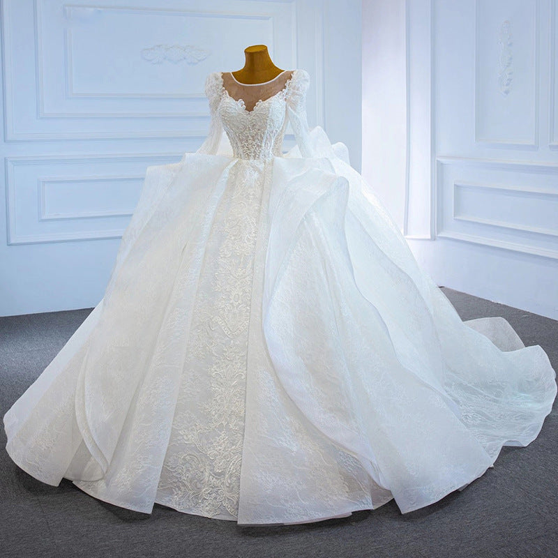Elegant Long Sleeve Lace Vestidos De Novia Beaded Casual Dresses Formal Bling Dress Abiti Da Sposa Wedding Dresses - My Store