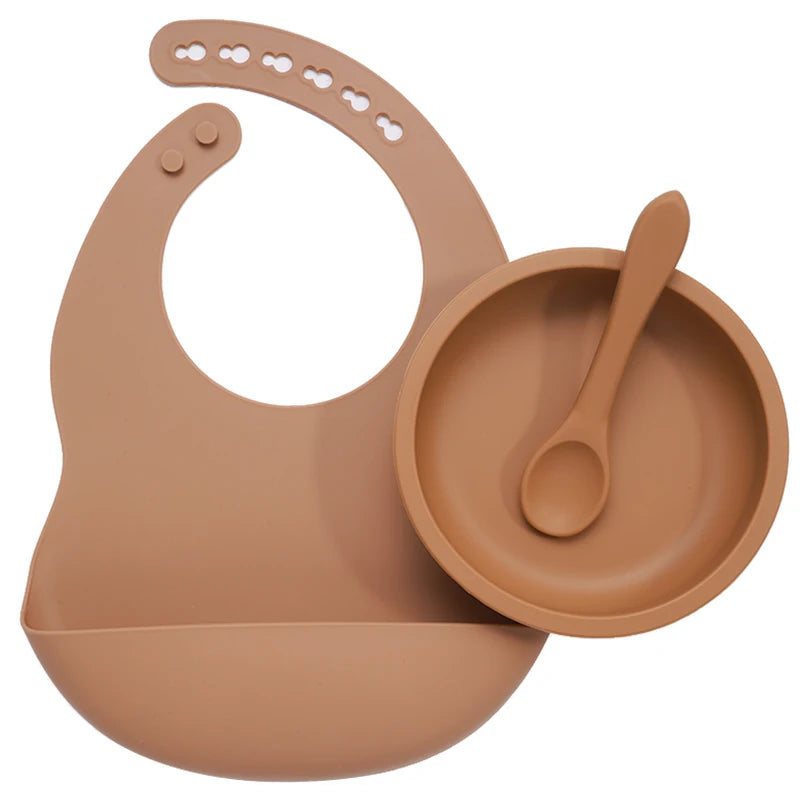 High Quality Silicone Baby Bibs Waterproof Silicone Round Bowl Easily Clean Healthy Soft Feeding Silicone Spoon for Babies