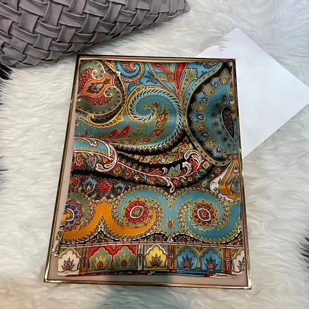 BYSIFA| Blue Red 100% Natural Silk Scarf Hijab Women Fashion Brand Large Square Scarves Shawls Autumn Winter Paisley Scarves