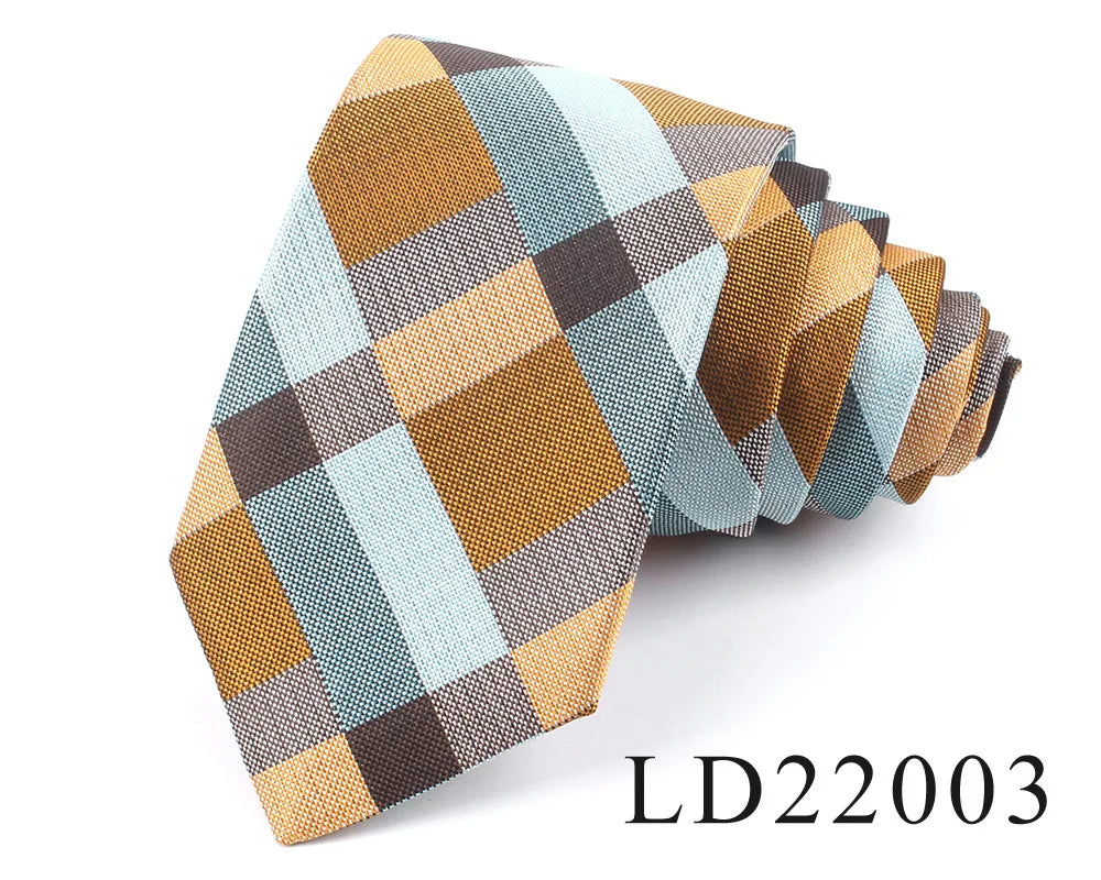 Italian Silk Tie Checked Plaid Pleated Neck Ties for Men Business 7CM Polyester Ties Business