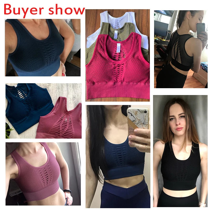 Seamless Sports Bra Top Fitness Women Racerback Running Crop Tops Femme Pink Workout Padded Yoga Bra High Support Activewear