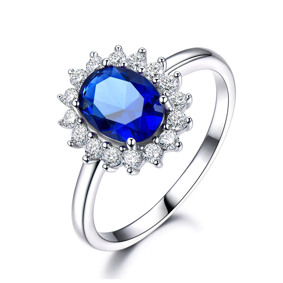 Crystal Rings Natural Stone Sterling Silver 925 Jewellery Non Tarnish Jewelry Created Sapphire Silver Ring
