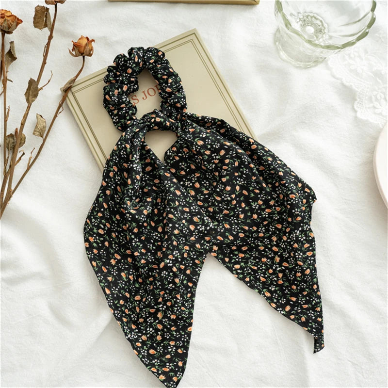 New Fashion Print Bow Scrunchies Hair Ribbon for Women Elastic Hair Band Girls Horsetail Hair Ties Hair Accessories
