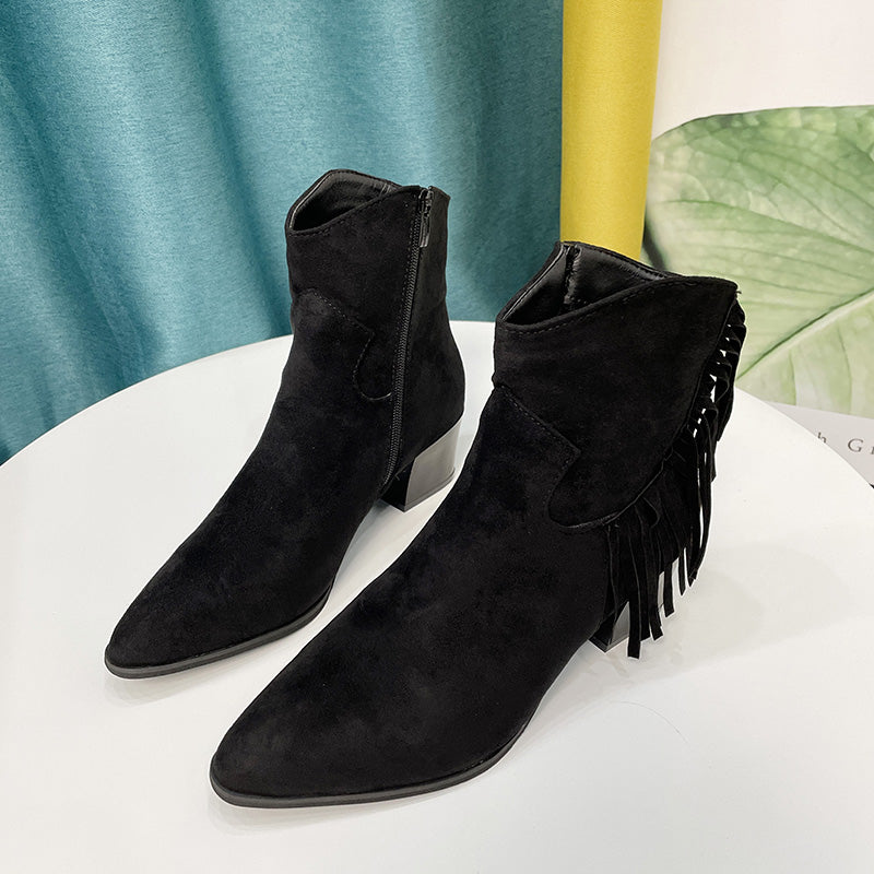 Factory Cheap High Quality Heel Boots Suede Women Ankle Boot Shoes Fringe Women Boots