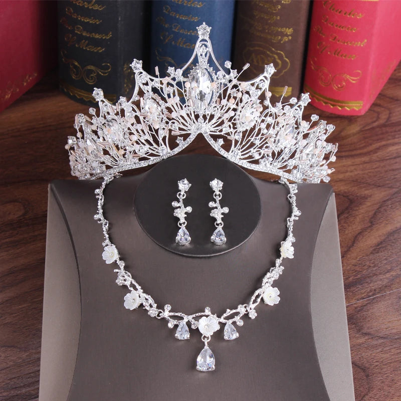Baroque Vintage Costume Bridal Jewelry Sets Rhinestone Crystal Tiaras Crown Earrings Necklace Wedding Bride Luxury Jewelry Set