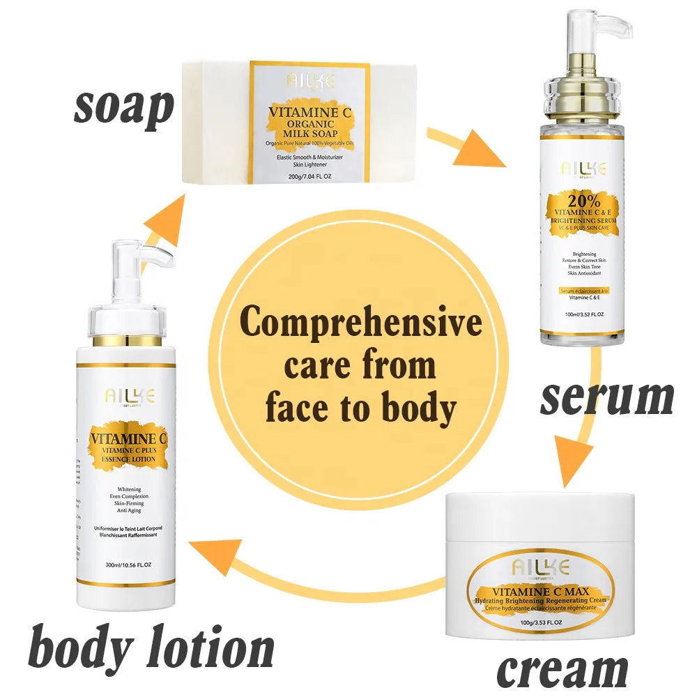 Ailke Private Label Luxury Organic Vitamin C Body Lotion Care Products Whitening Face Cream Skin Care Set